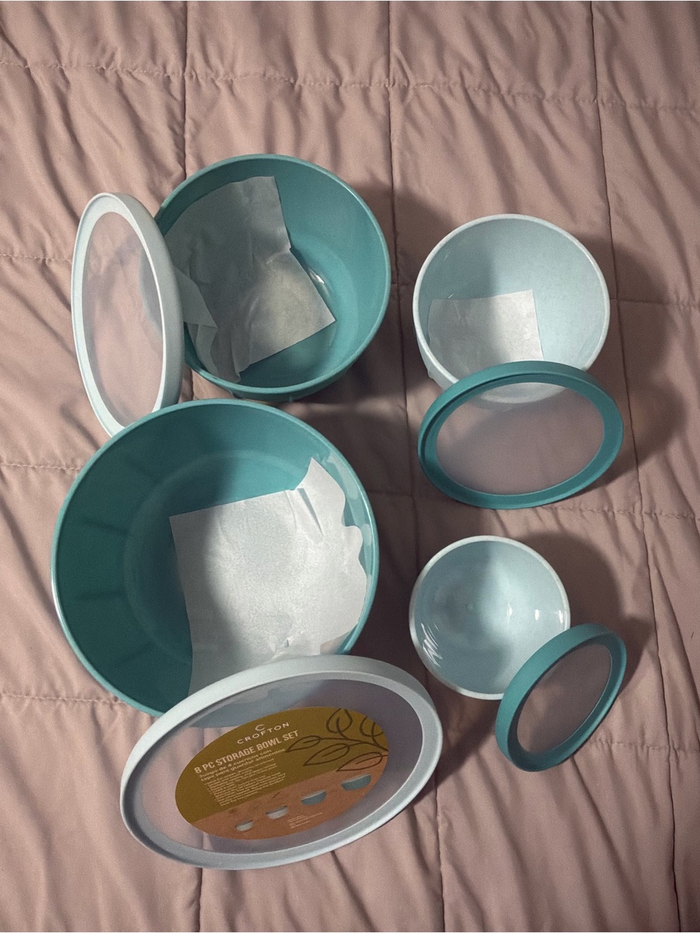 Crofton 8 Piece Light Blue Nesting Food Storage Bowl Set with Lids - Picture 2 of 4